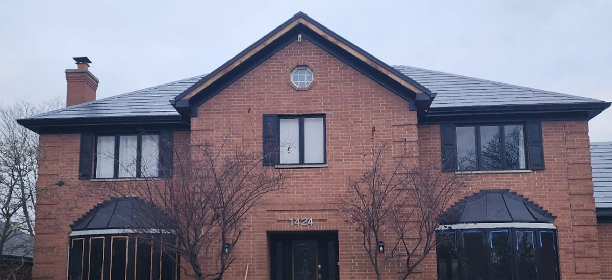 Tesla Solar Roof Project - Fully Installed Front View in South Elgin