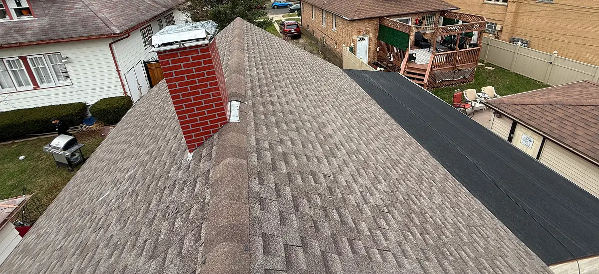 Shingle & Flat Roof Replacement with Chimney Repairs Finished Project in Elmwood Park