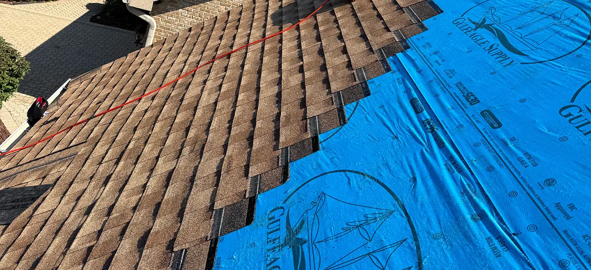 Architectural shingle roof installation in progress in Dunning, IL