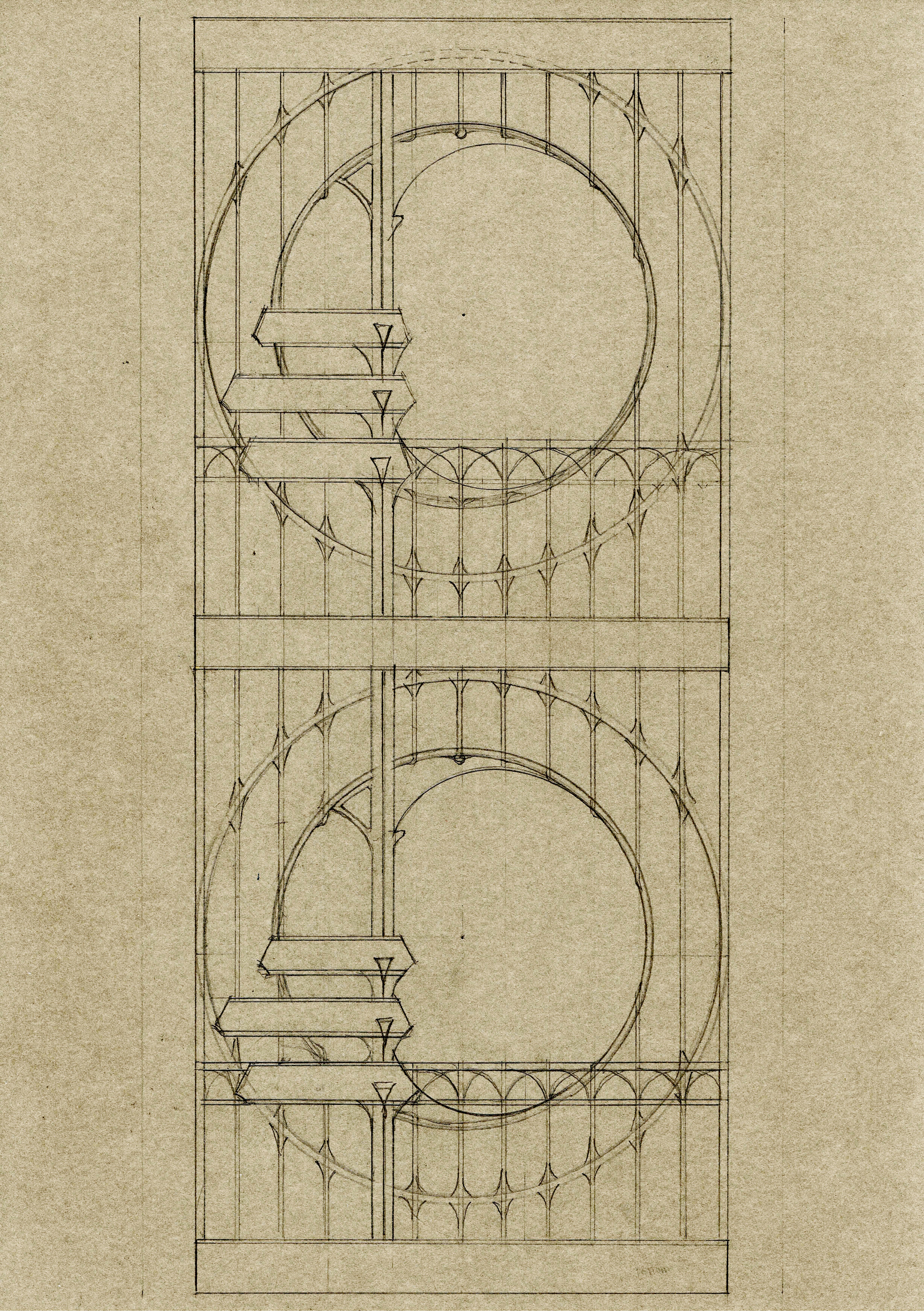 Architectural sketch of a custom iron handrail structure for a micro apartment complex in Leipzig Germany