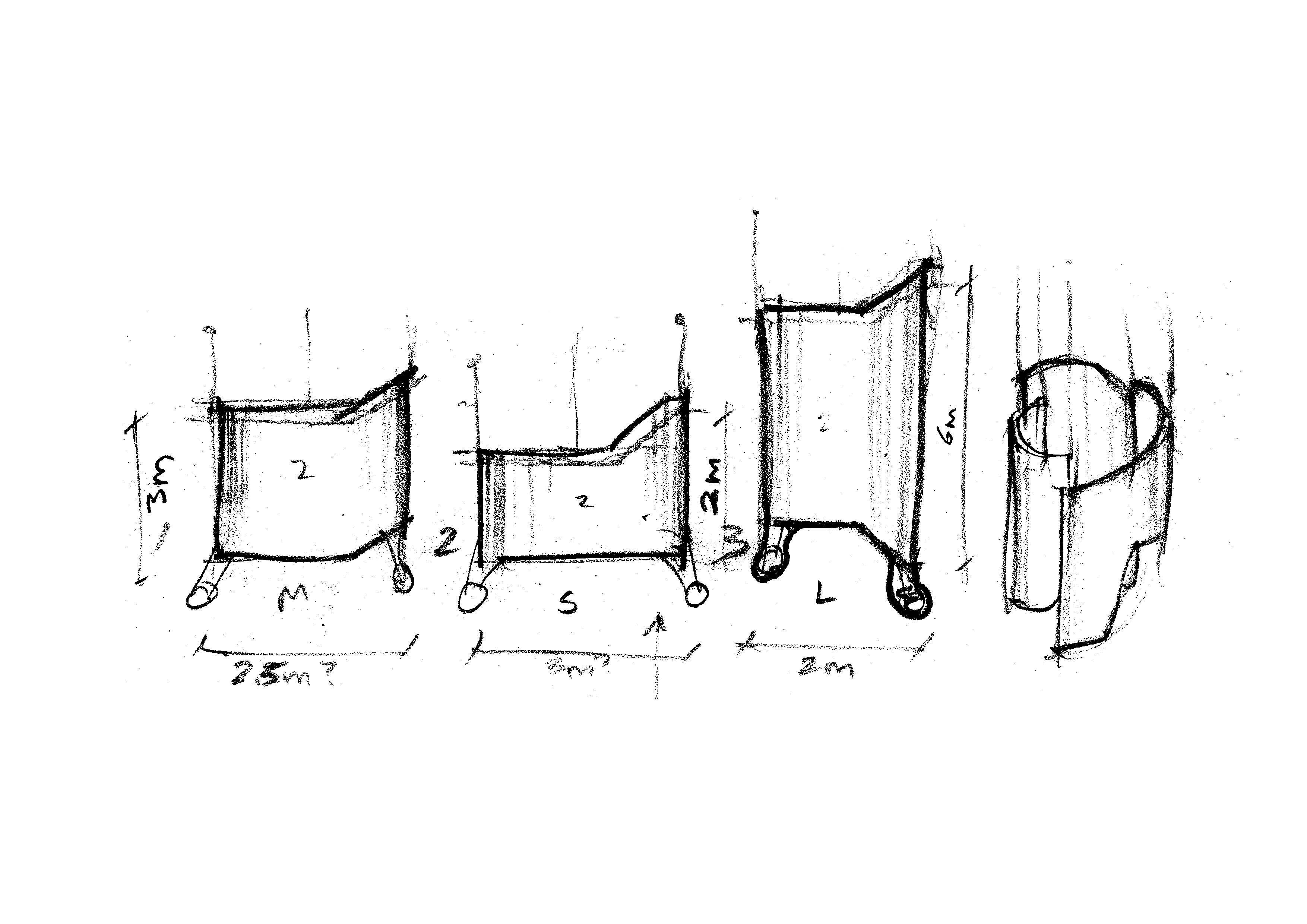 A concept sketch for an exhibition design for the Beyond Seeing Exhibition in Paris. Modular elements.