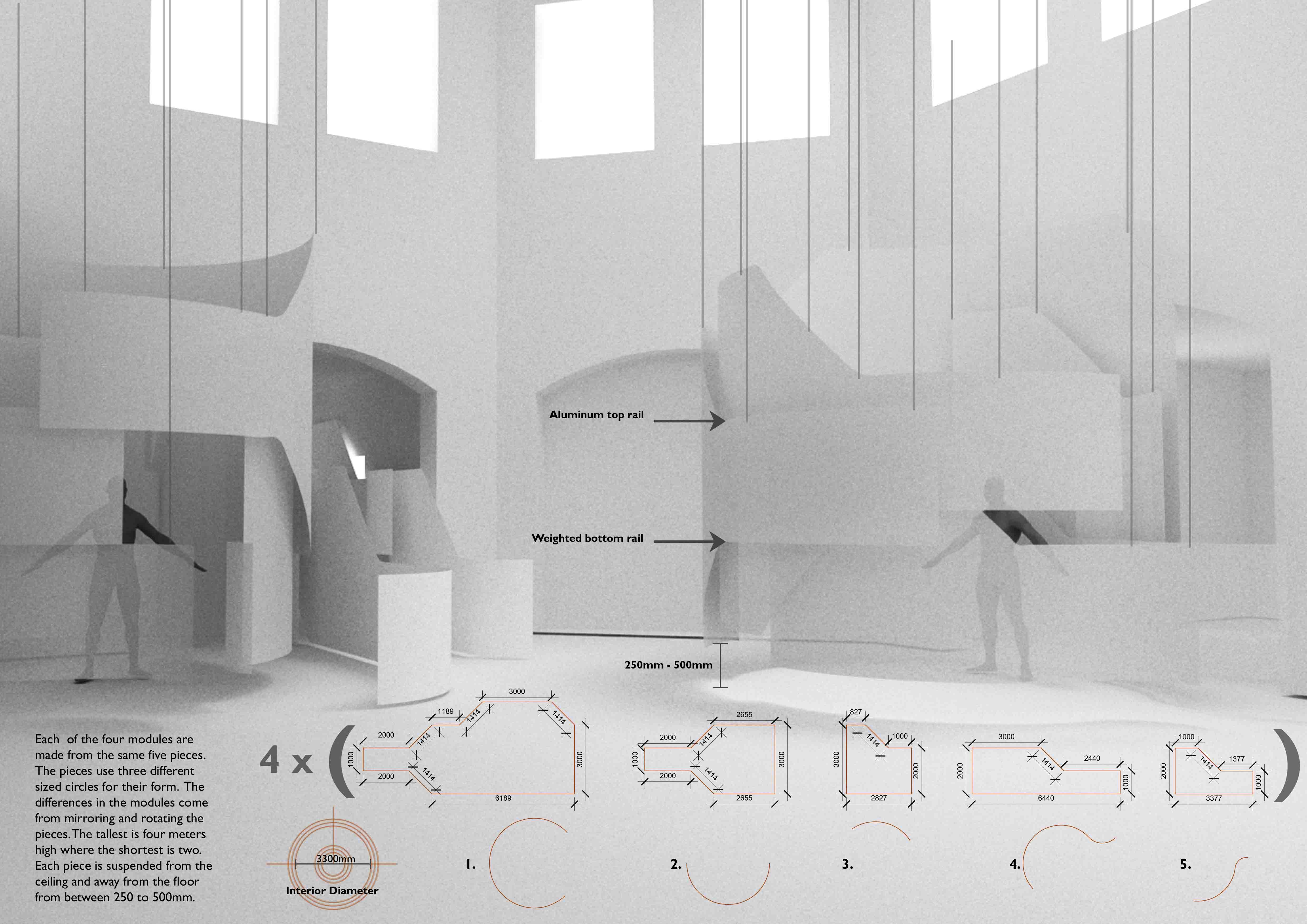 A concept visualisation for an exhibition design for the Beyond Seeing Exhibition in Paris. Modular elements.
