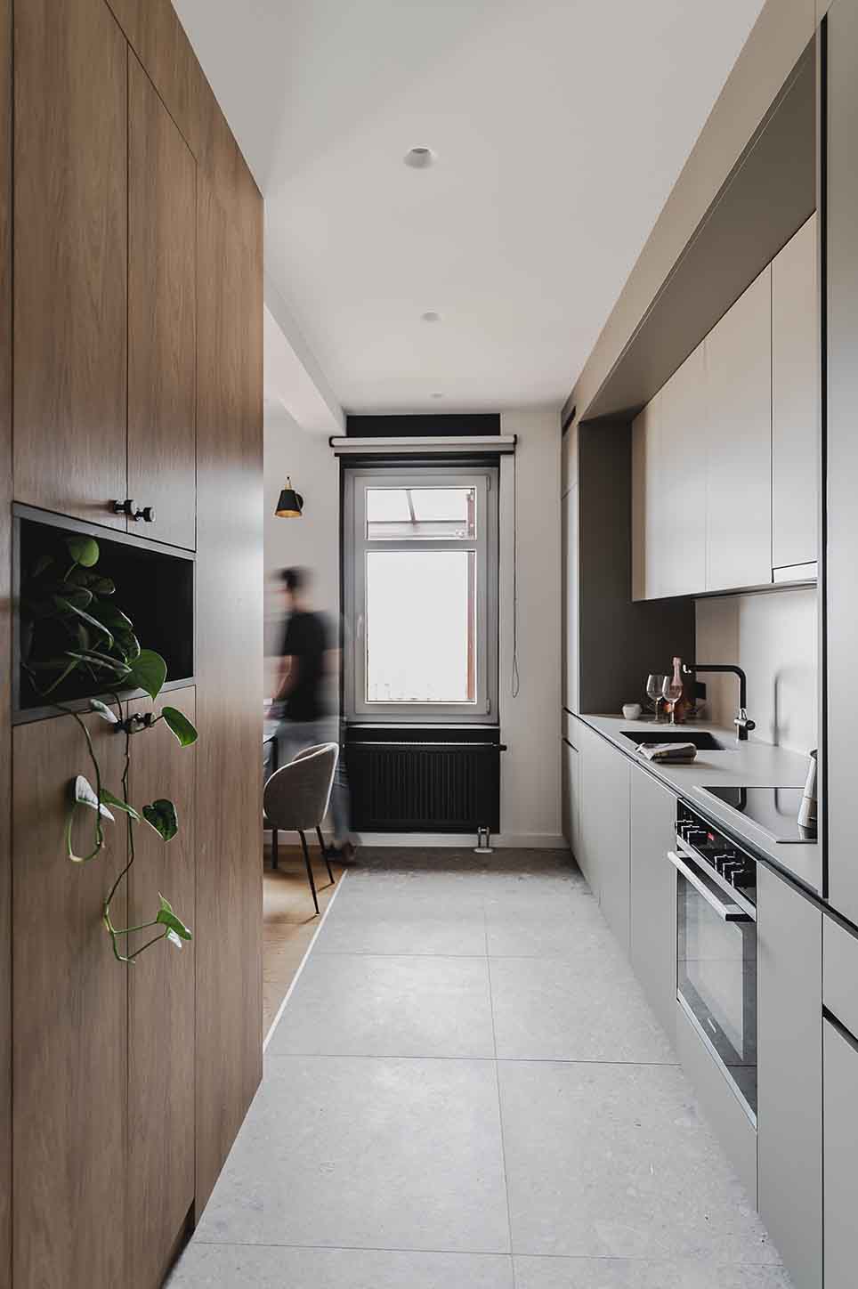 A kitchen in the micro apartments of Naumburger 34 in Leipzig