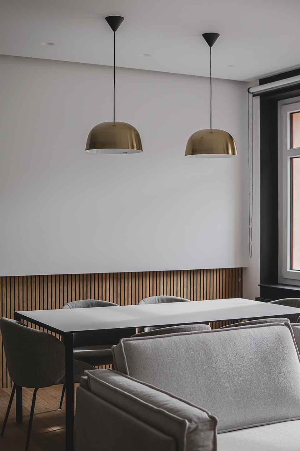 The dining room and living room in the micro apartments of Naumburger 34 in Leipzig
