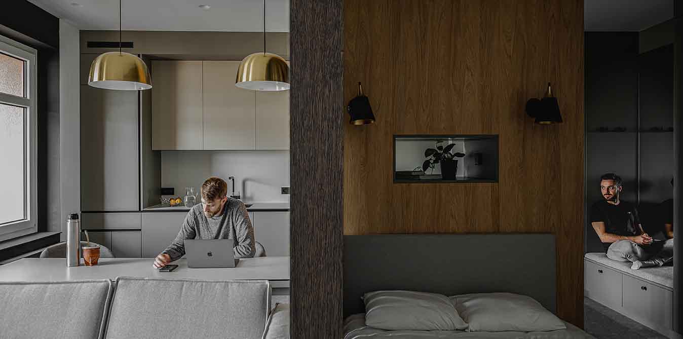 The separation between living and sleeping in the micro apartments of Naumburger 34 in Leipzig