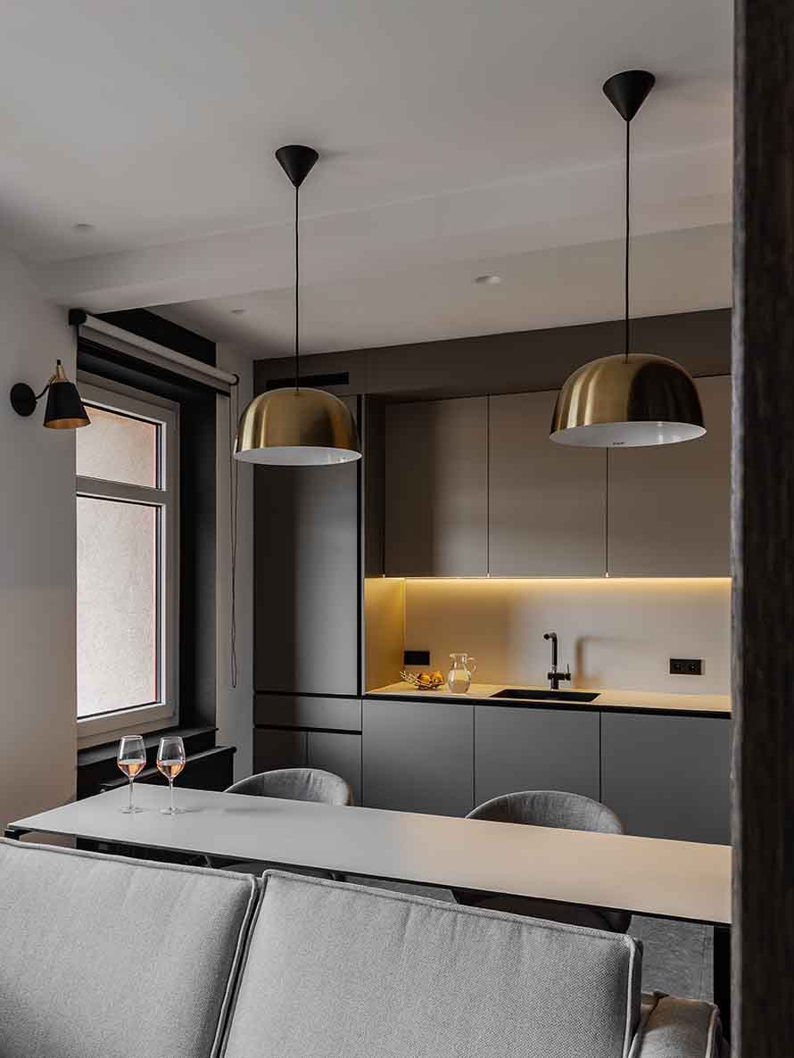 A kitchen in the micro apartments of Naumburger 34 in Leipzig