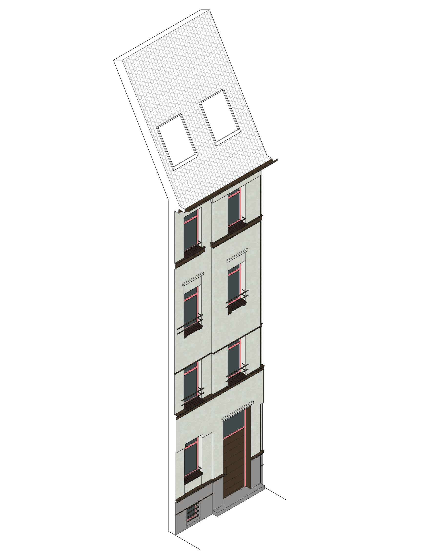 Facade concept detail axo for Naumburger Strasse 34 in Leipzig