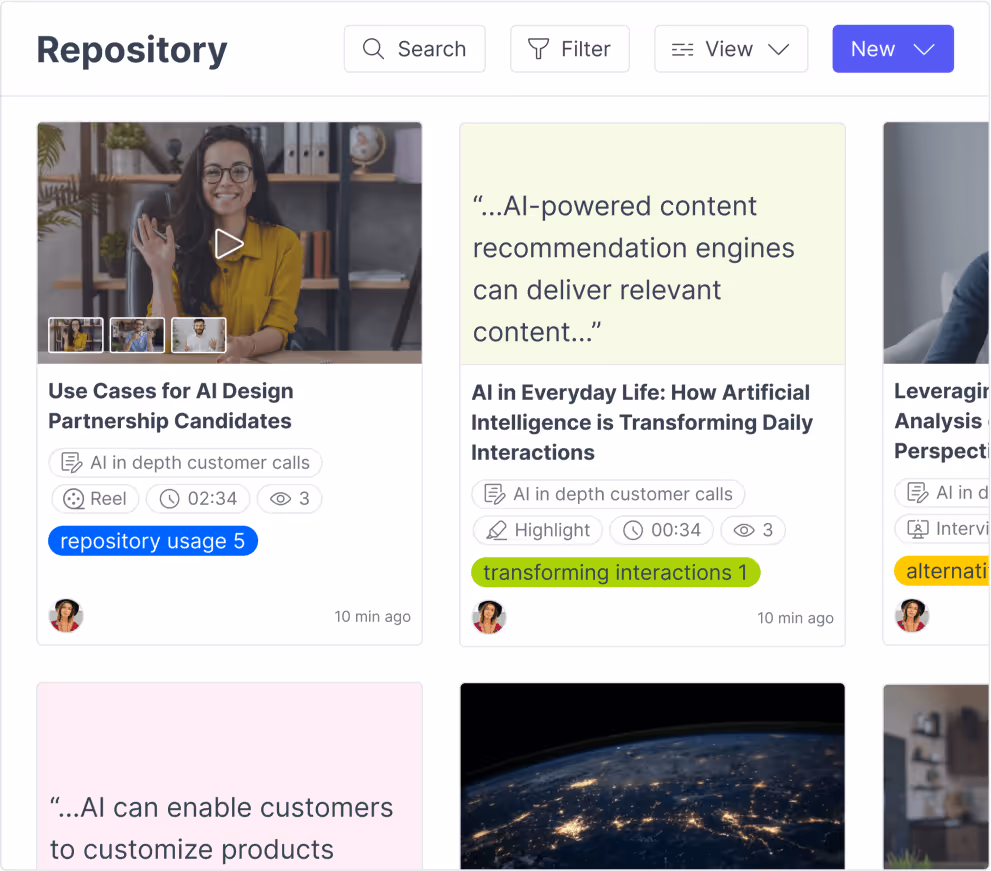 Product UI: Repository Dashboard