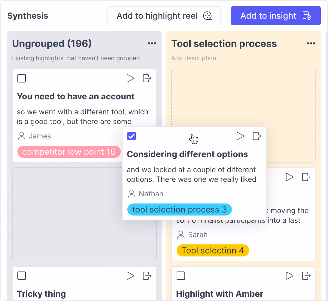 Analyze research data by grouping tags into themes