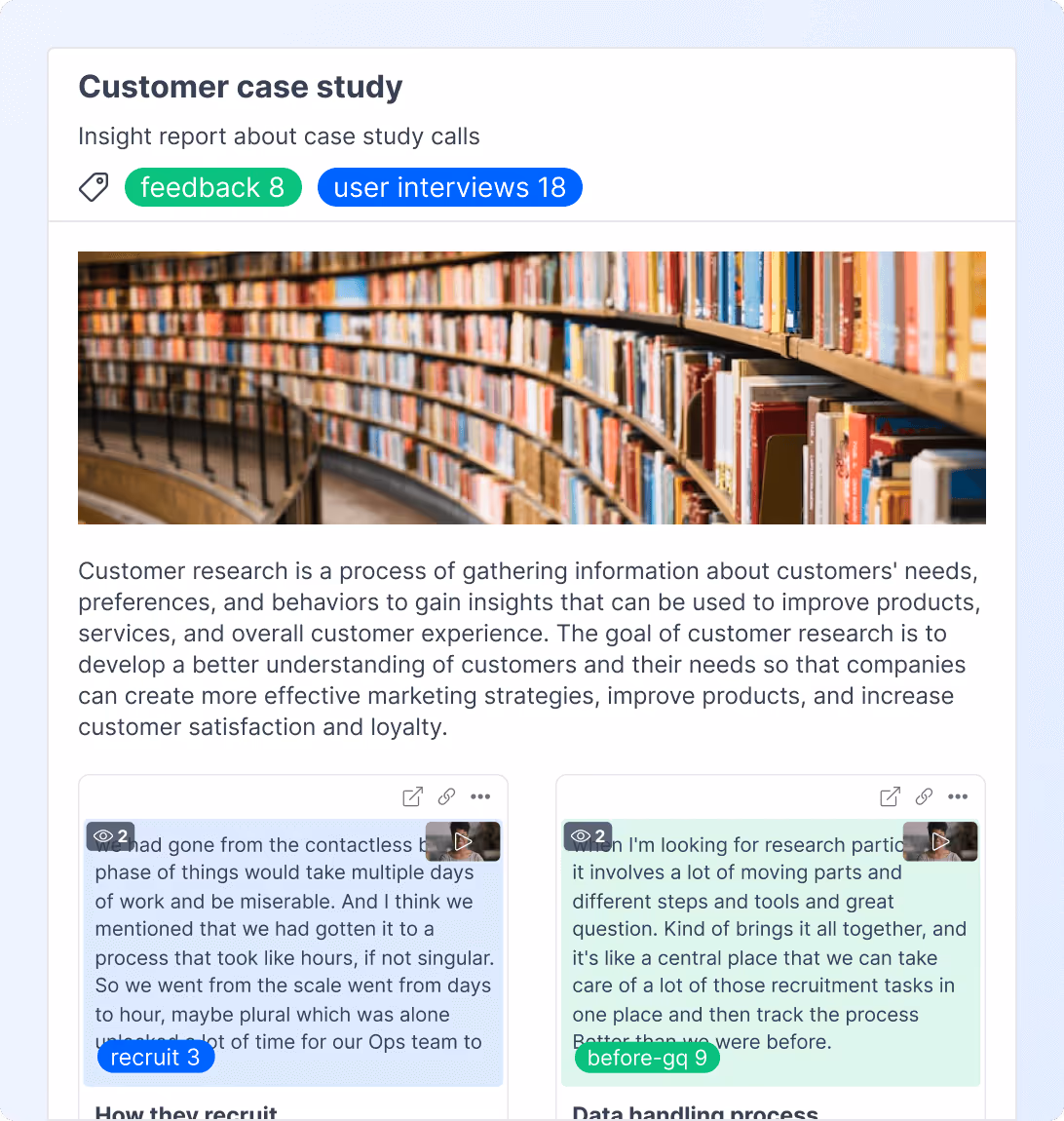 Great Question UI of an insight report for a customer case study