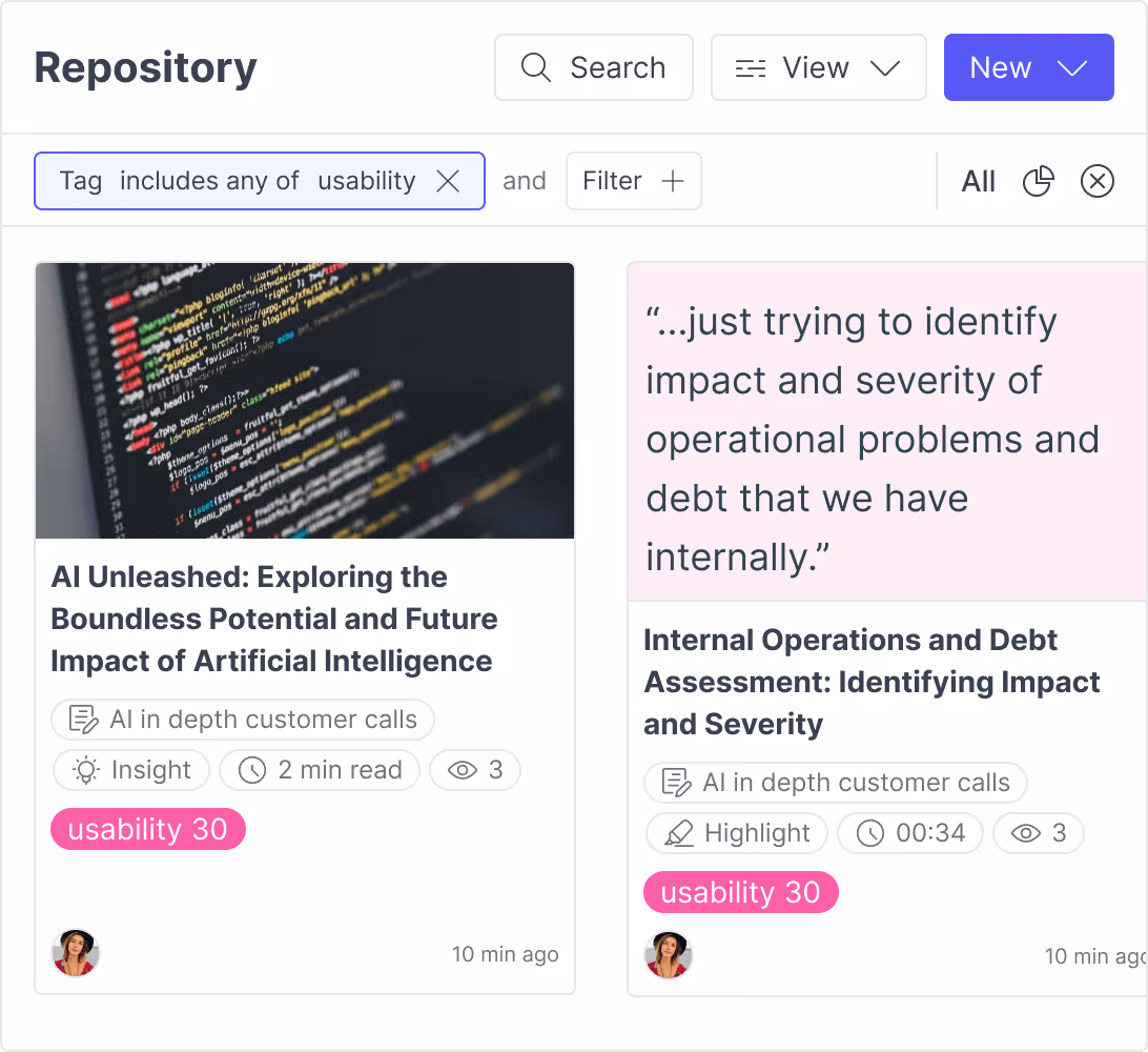 Search the UX Research Repository to discover and learn from past insights and artifacts