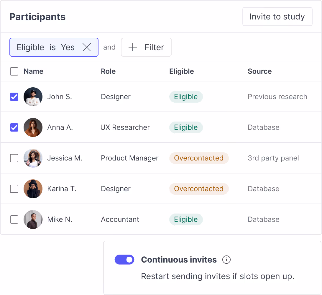 Keep your research calendar full at all times with continuous invites