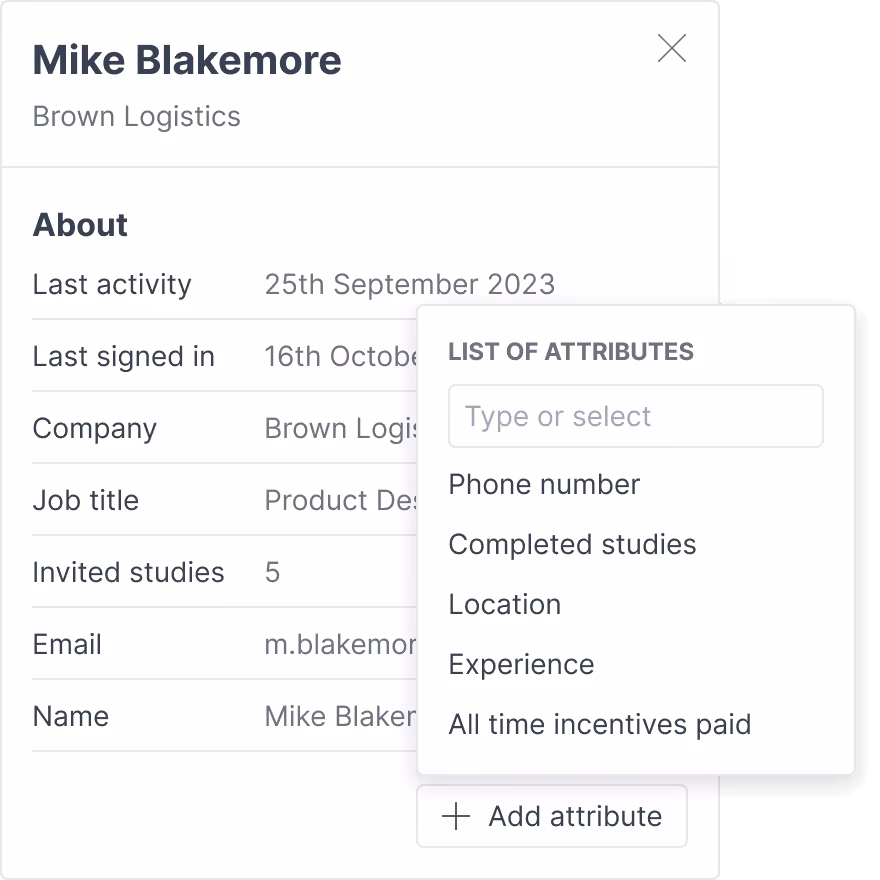 Create custom attributes to build rich research participant profiles