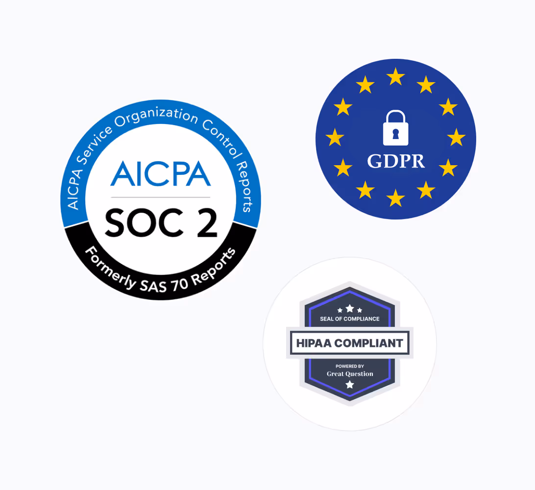 SOC2, GDPR, and HIPAA compliance badges