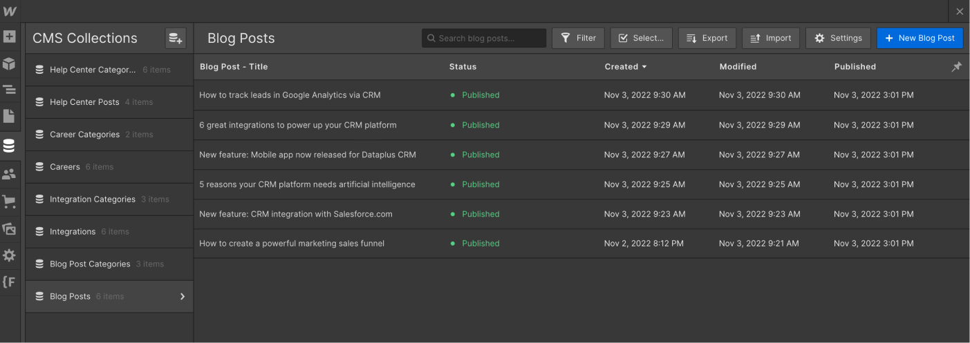 CMS Collection - Dataplus X Webflow Template