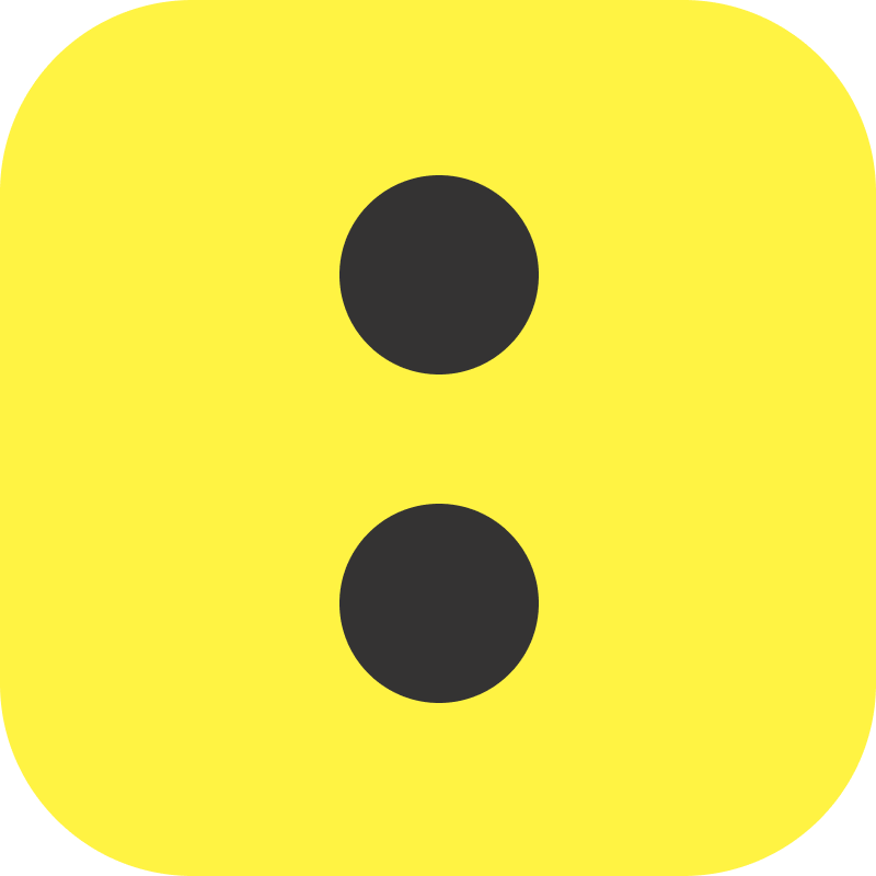 Colon punctuation symbol with two black dots vertically aligned on a yellow rounded square background.