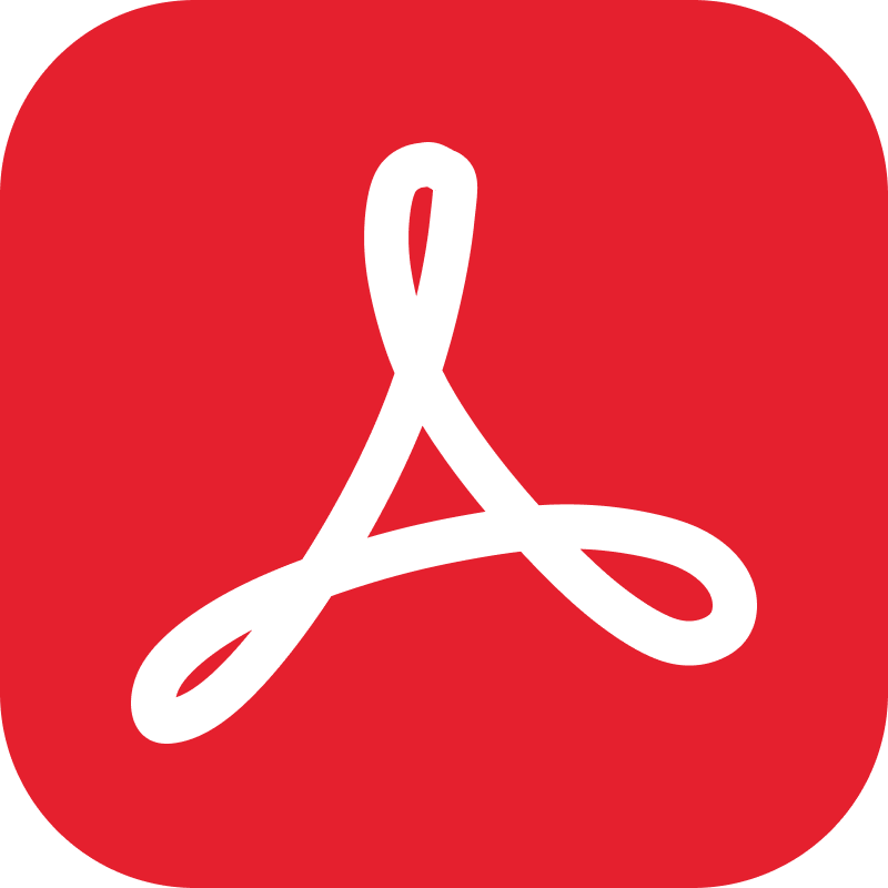 Adobe Acrobat Reader logo with a white stylized A on a red rounded square background.