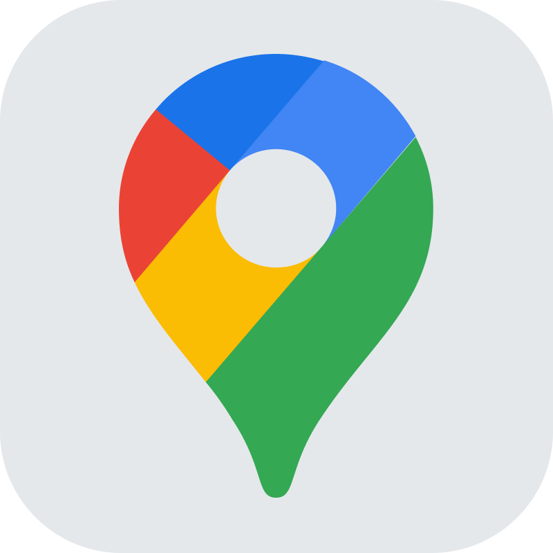 Colorful map pin icon with segments in blue, red, yellow, and green on a rounded gray square background.