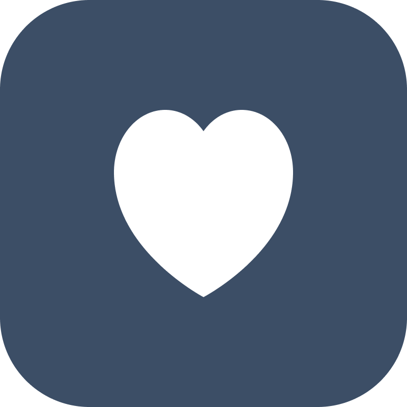 White heart icon centered on a dark blue rounded square background.