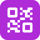 White QR code icon on a purple rounded square background.