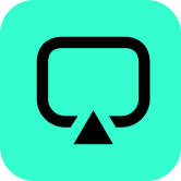 Black screen mirroring icon on a turquoise rounded square background.