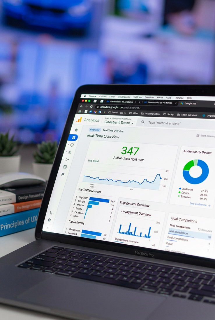 Website analytics dashboard shown on screen