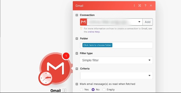 Choose an established connection or create a new one to authorize Make to use Gmail