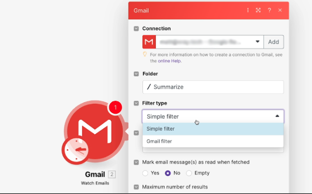 Add an optional Gmail filter to further restrict the emails processed by your automation