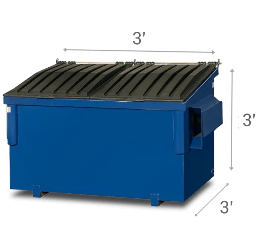 1 yard commercial dumpster with measurements for office waste disposal, holds 10 bags