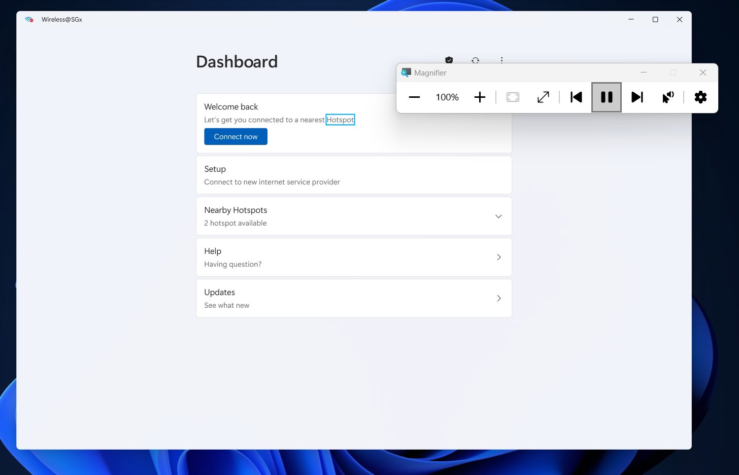 Accessibility feature: Windows Screen Reader application reading aloud to the users