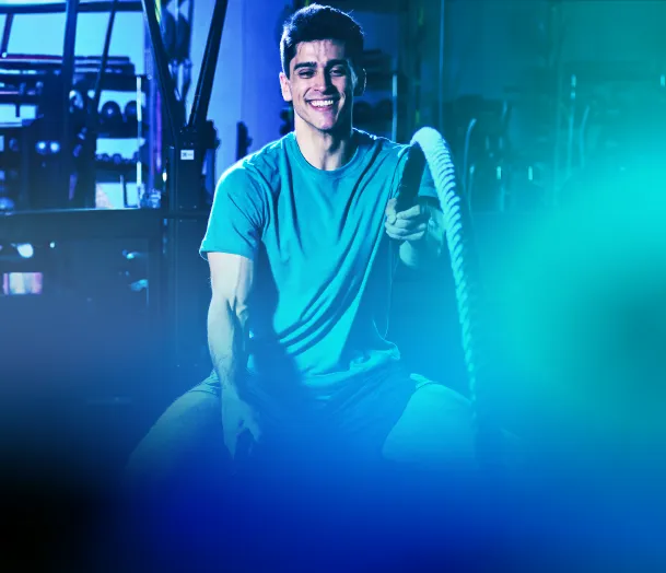 Man working out with battle ropes