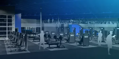Gym floor with shadows of people working out