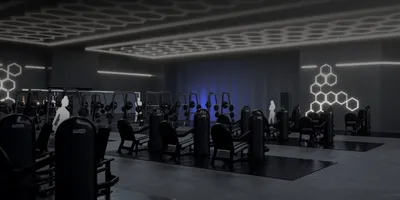Gym strength room with equipment