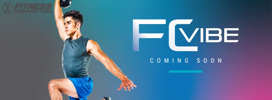Man doing a squat with a kettlebell and the FC Vibe logo