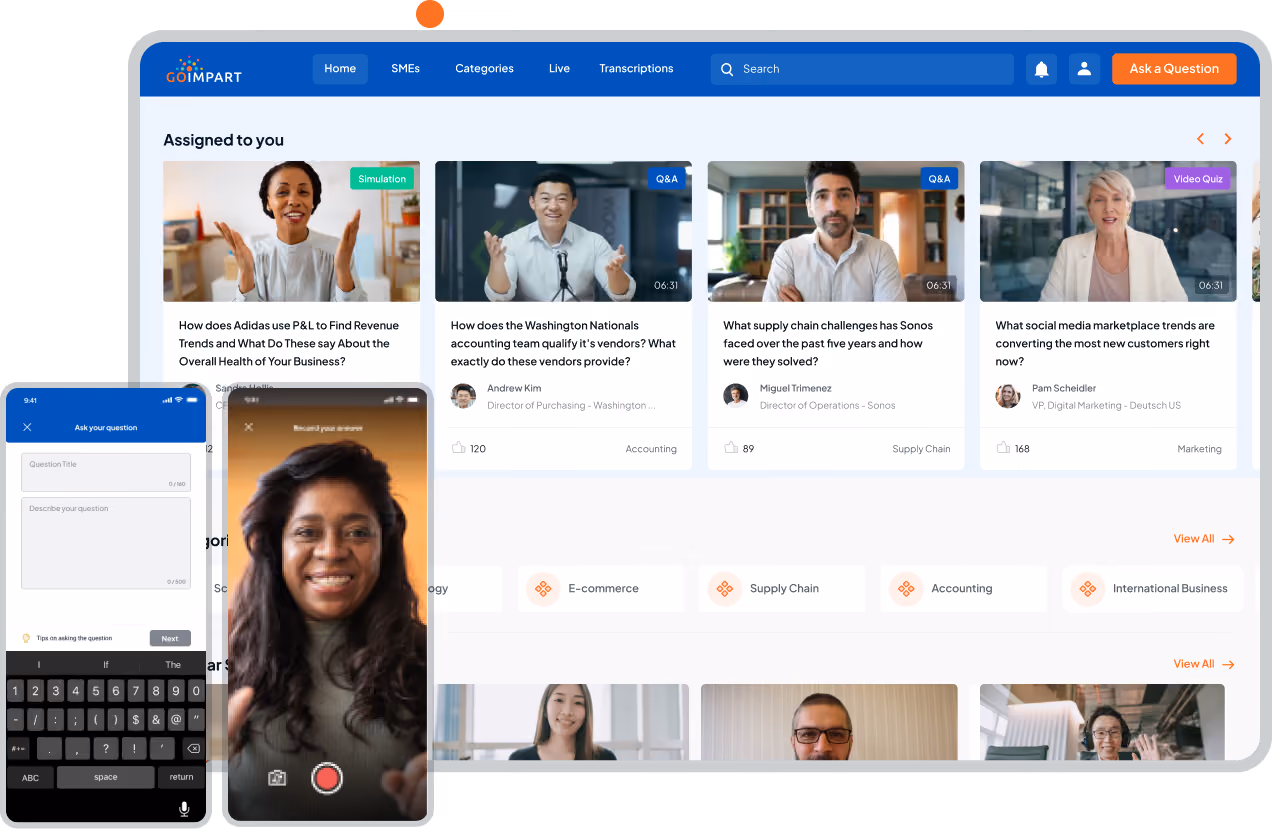 Go Impart's Subject Matter Expert dashboard and example questions