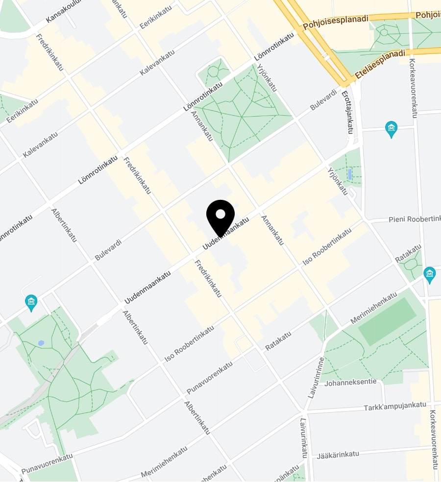 Our location, Uudenmaankatu 16, A2, Helsinki Finland