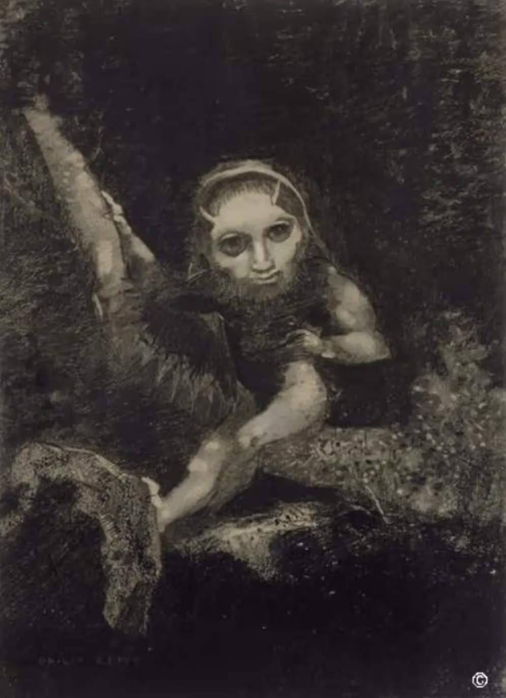Odilon Redon, Caliban, 1881, Fusain sur papier chamois, H, 49,9 cm ; L, 36,7 cm, Musée d’Orsay, Paris, France.
