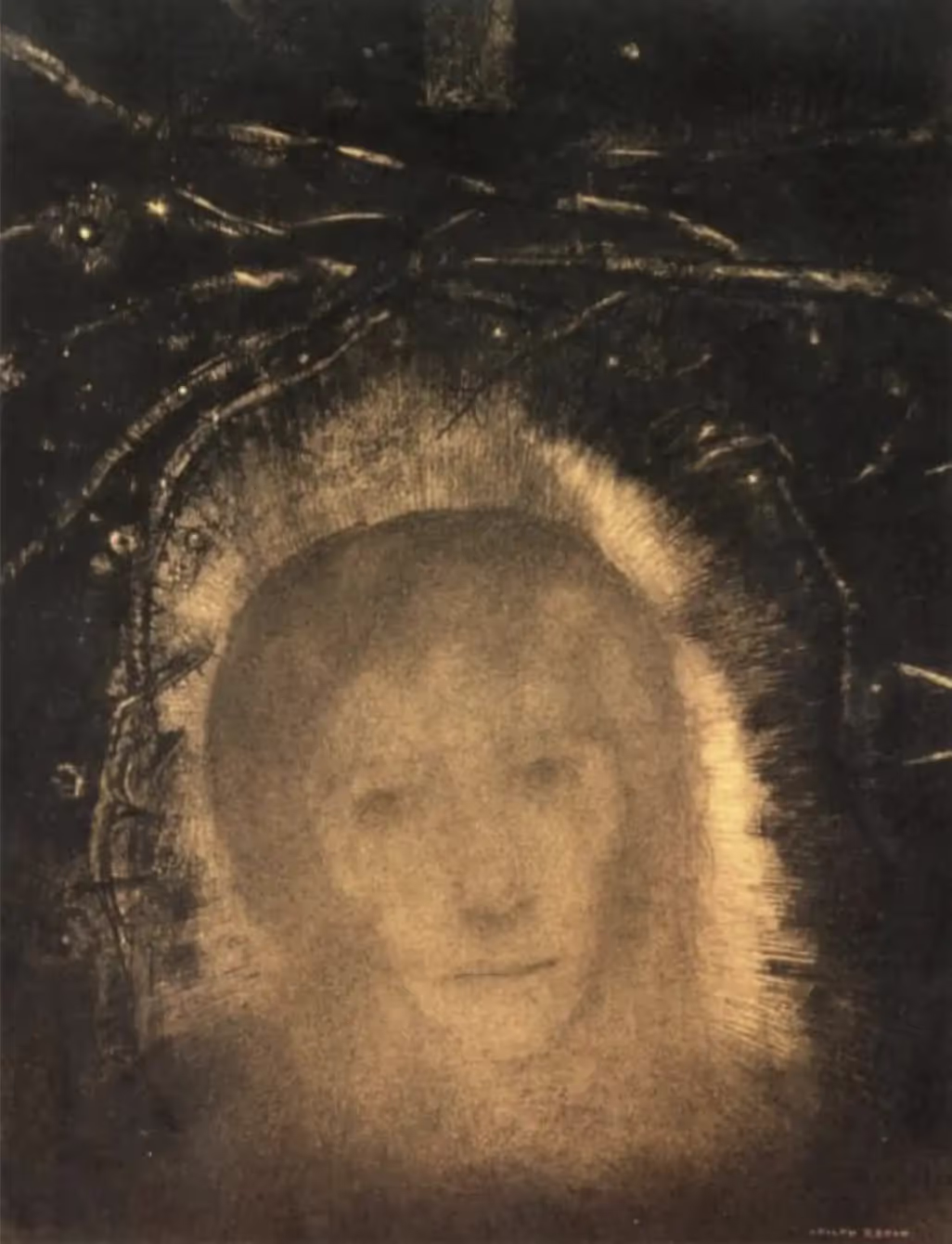 Odilon Redon, Tête de Christ, Fusain, H, 48 cm ; L, 36,5 cm, Collection particulière.