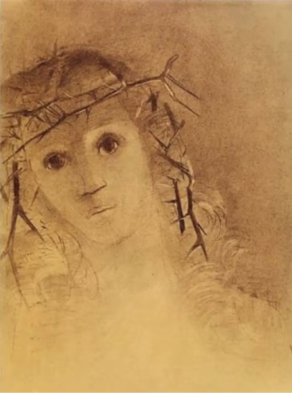 Odilon Redon, Tête couronnée d’épines, Fusain, H, 50 cm; L, 37,5 cm, Collection Ian Woodner Family, New-York, États-Unis.