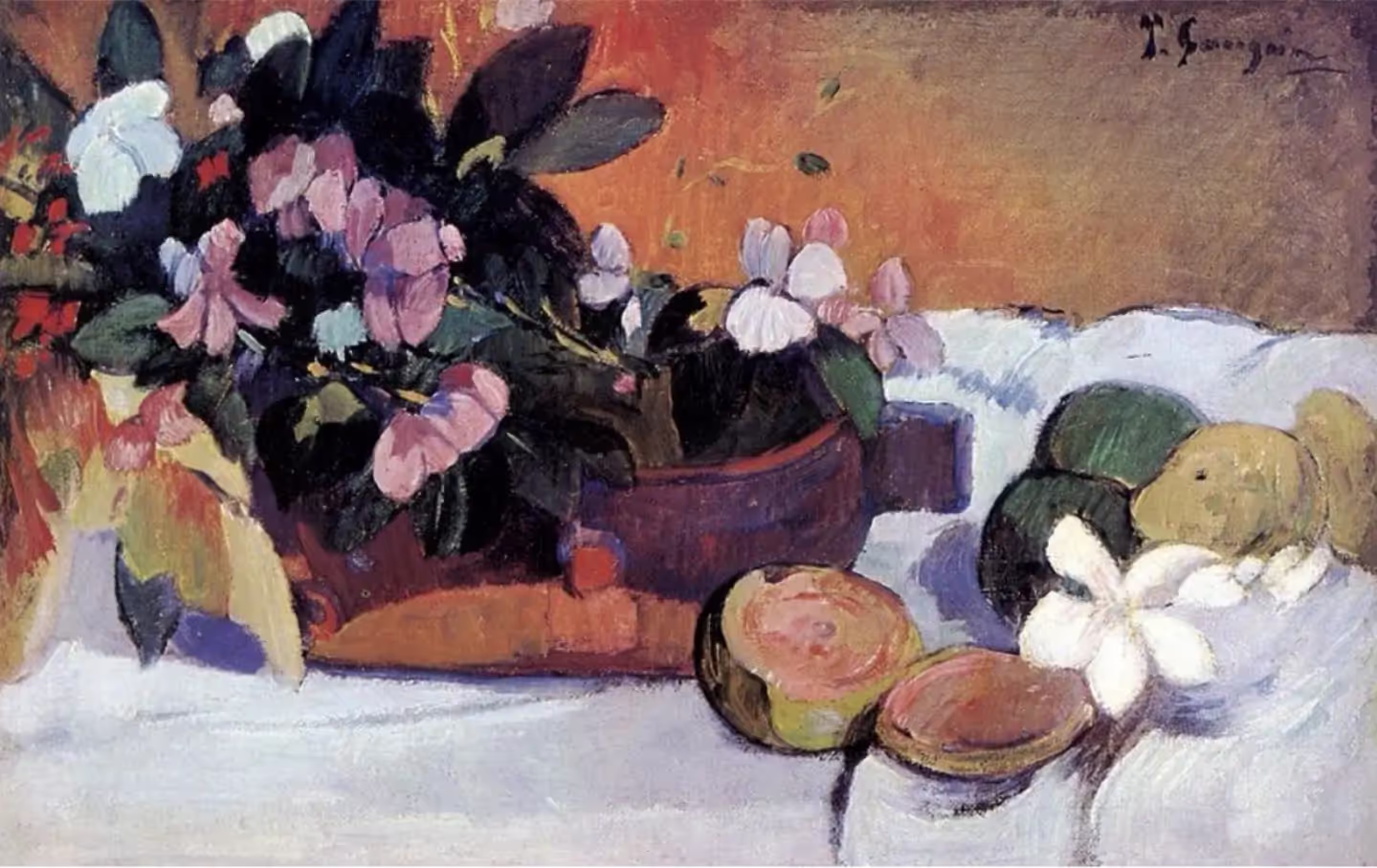 Paul Gauguin, Fleur dans une coupe, 1899 – 1901, Huile sur toile, H, 29cm ; L, 46cm, Nathan Cummings, Chicago.