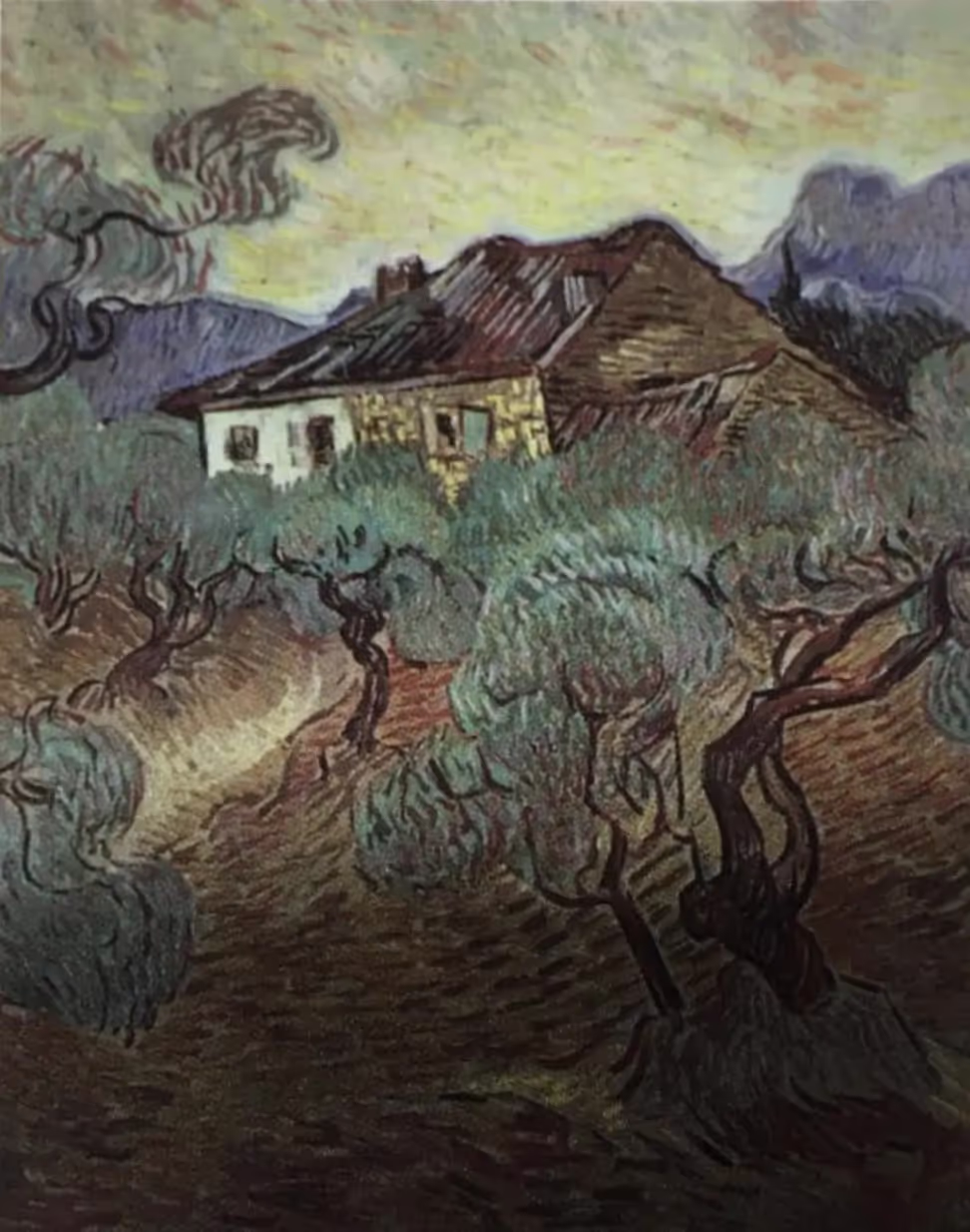 Vincent van Gogh, Mas blanc dans les oliviers, décembre 1889, Huile sur toile, H, 70 cm ; L, 60 cm, Collection privée.