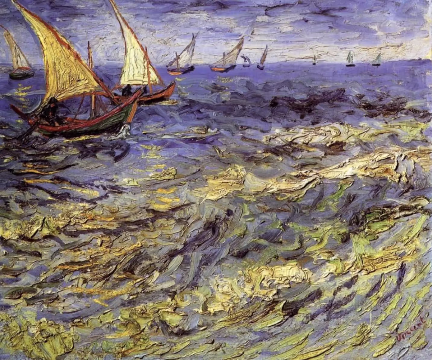 Vincent van Gogh, Paysage marin aux Saintes-Marie, juin 1888, Huile sur toile, H, 44 cm ; L, 53 cm, Musée Pouchkine, Moscou, Russie.