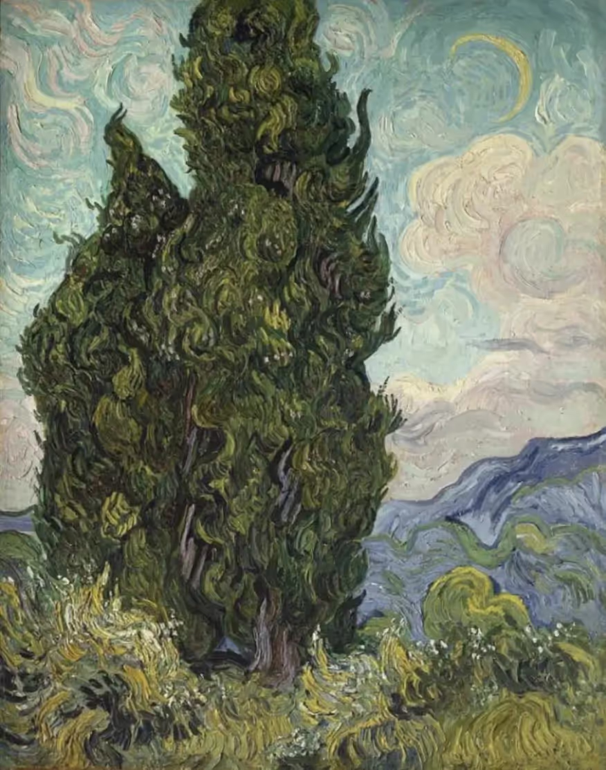 Vincent van Gogh, Les Cyprès, Saint-Rémy, juin 1889, Huile sur toile, H, 95 cm ; L, 73 cm, Metropolitan Museum of Art, New York, États-Unis