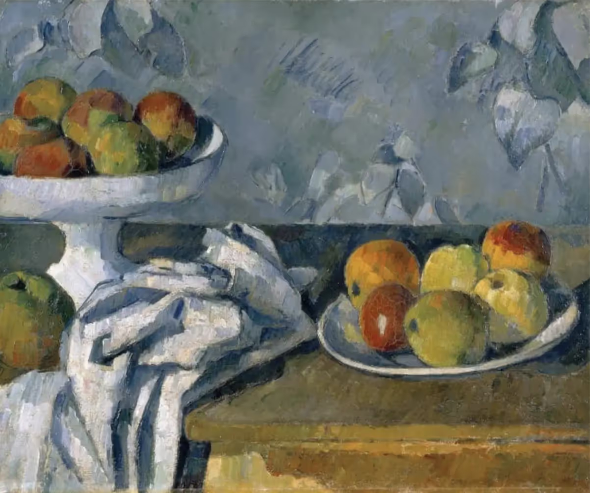 Paul Cézanne, Compotier, assiette et pommes, 1879-1880, Huile sur toile, H, 43,5 cm ; L, 54 cm, Carlsberg Glyptotek, Copenhague, Danemark.