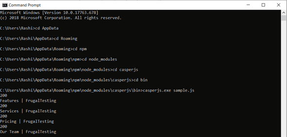 Output of casper.run in Command Prompt