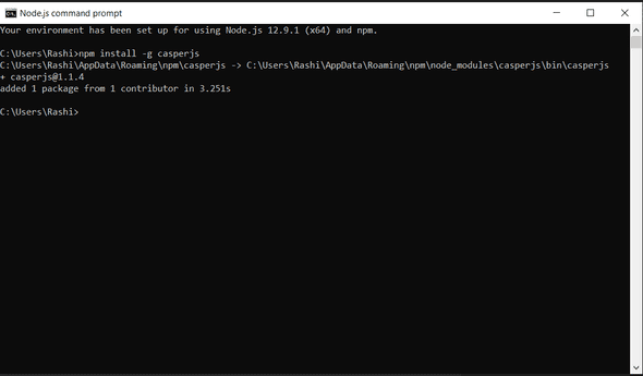 Install CasperJS Command Prompt