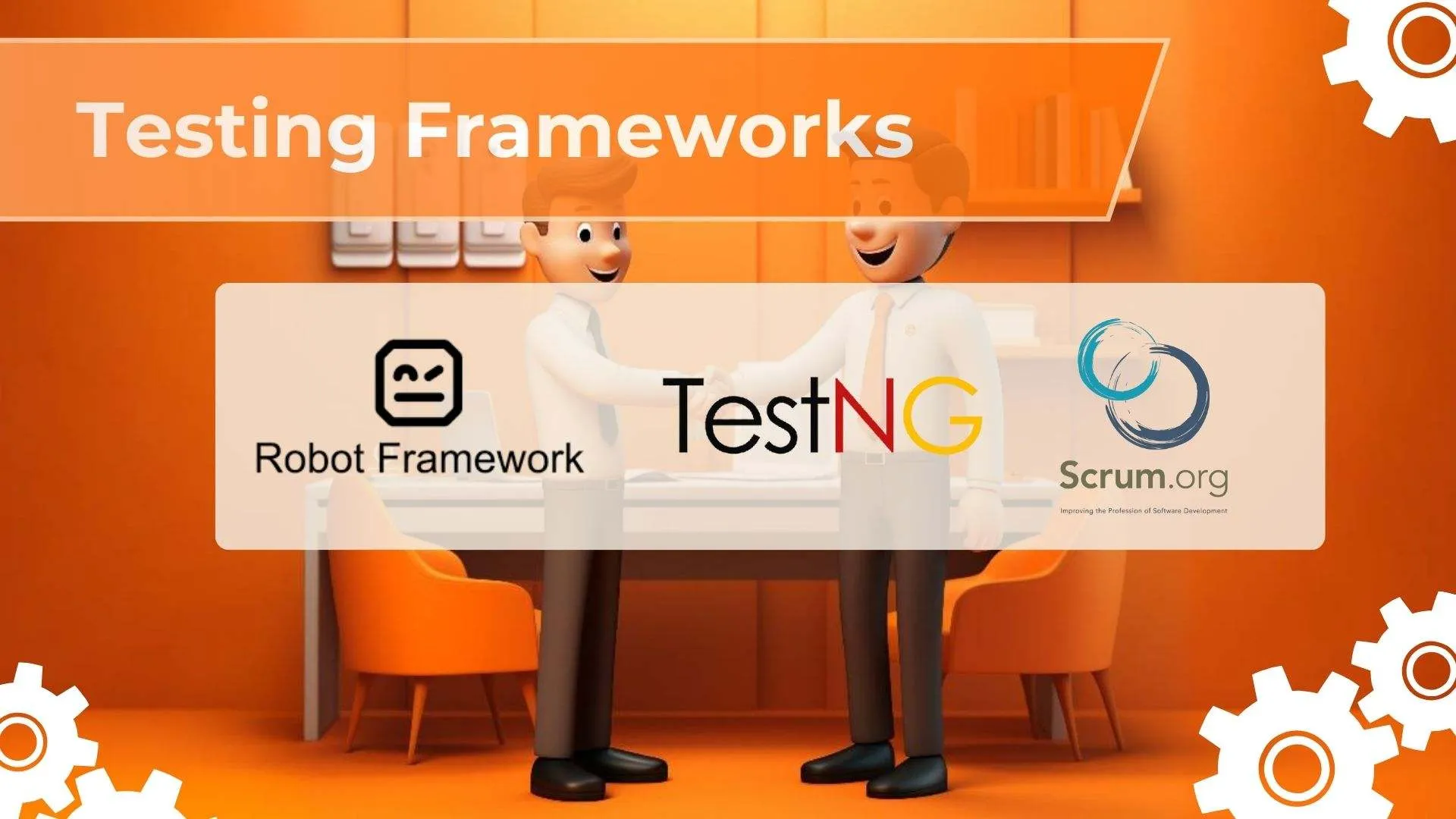 Scrum and TestNG framework logos.