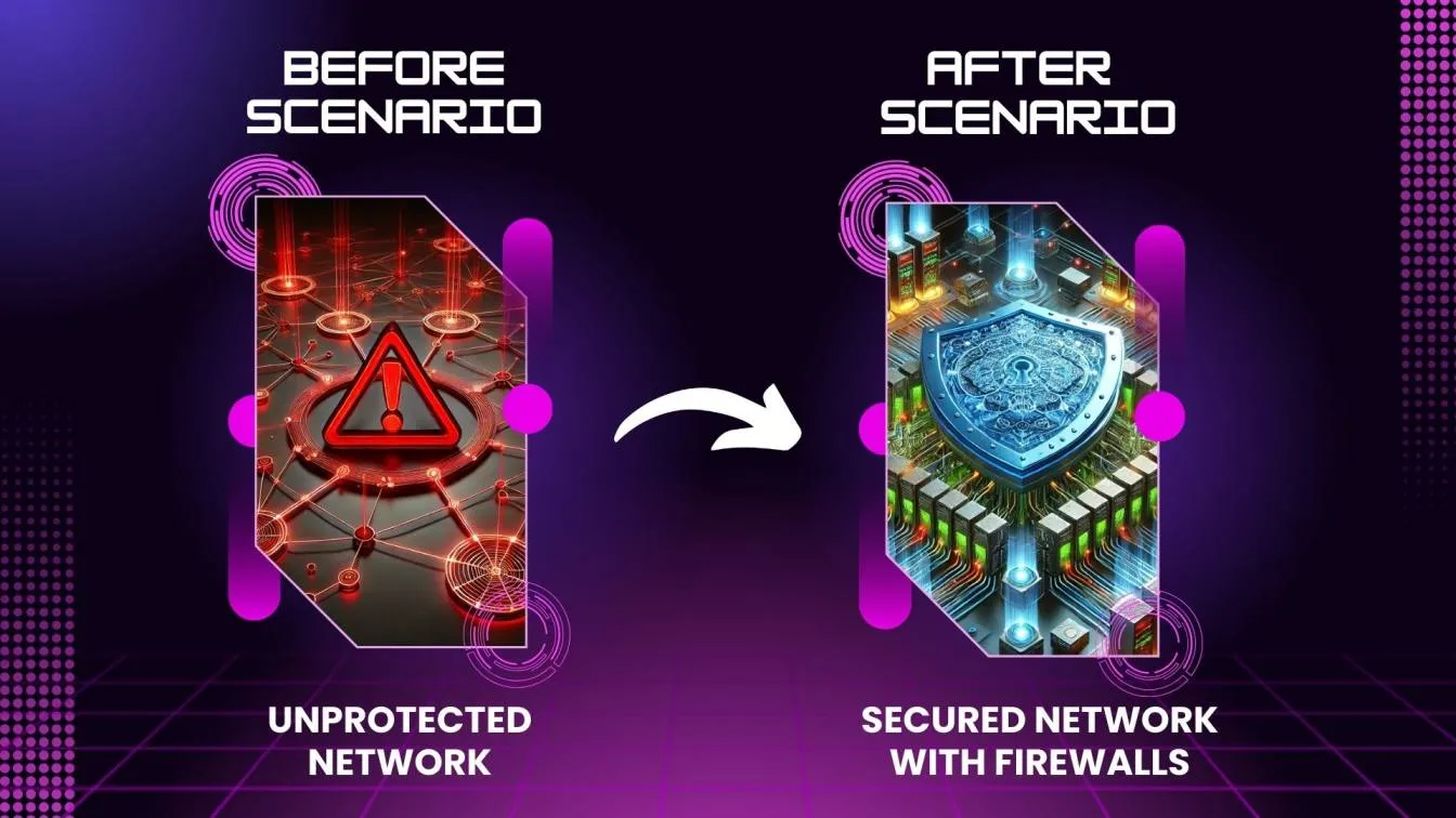 The visual consists of two side-by-side images or illustrations depicting the same system environment under two scenarios