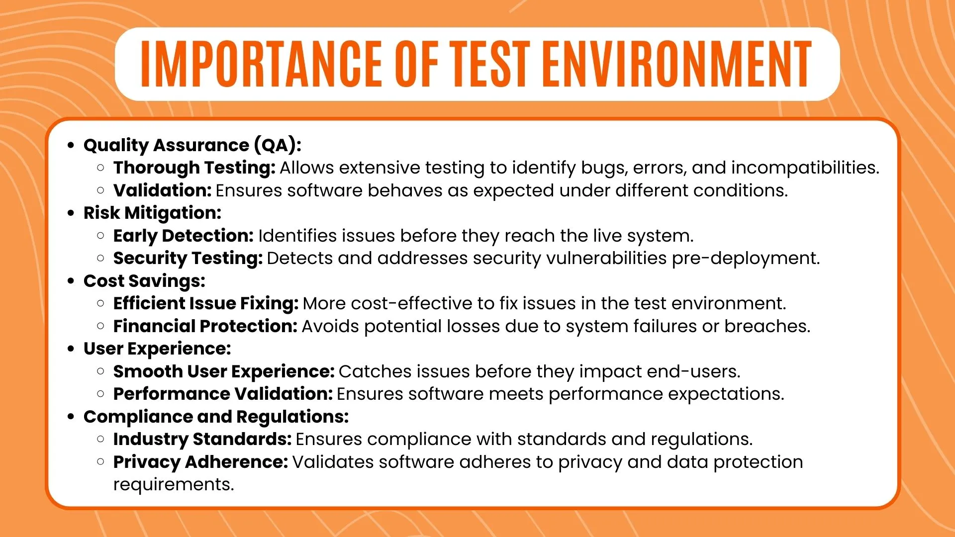 QA benefits: testing, risk, cost, experience, compliance