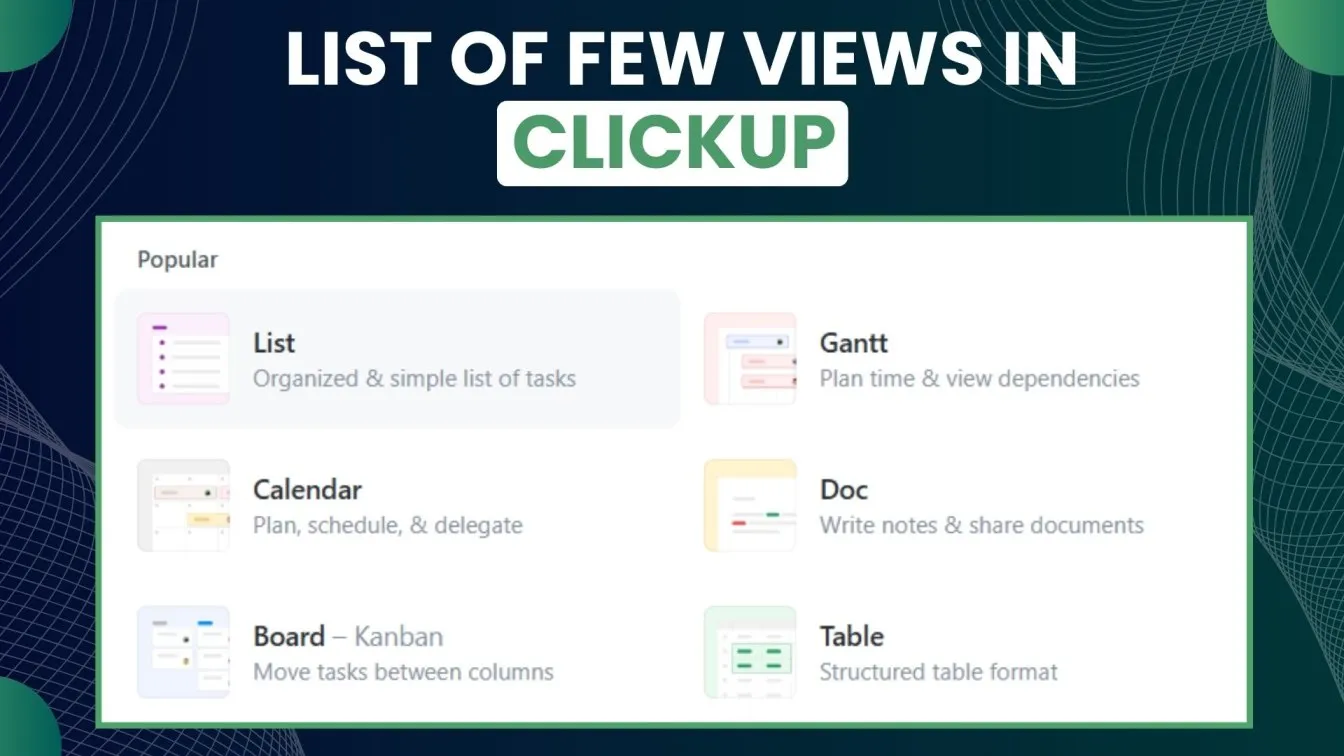 List of few Views in ClickUp